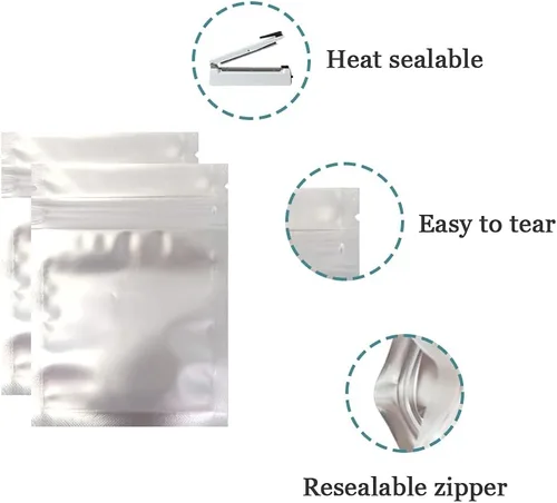 Miniatura 2 de FERENLI 100 unidades Bolsa de almacenamiento de alimentos Mylar con cierre de cremallera, bolsa de aluminio mate hermética con ventana frontal