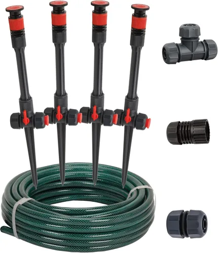 Eden 98063 Sistema de riego de jardín con diseño flexible multiajustable sobre el suelo, rociador y manguera, juego de riego de plantas de bricolaje