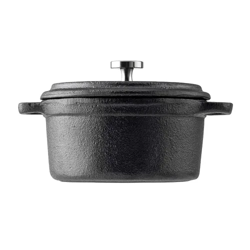 Miniatura 2 de TableCraft 10747 Cocotte, 8 onzas., con tapa & asas, de acero inoxidable perilla, hierro fundido, negro