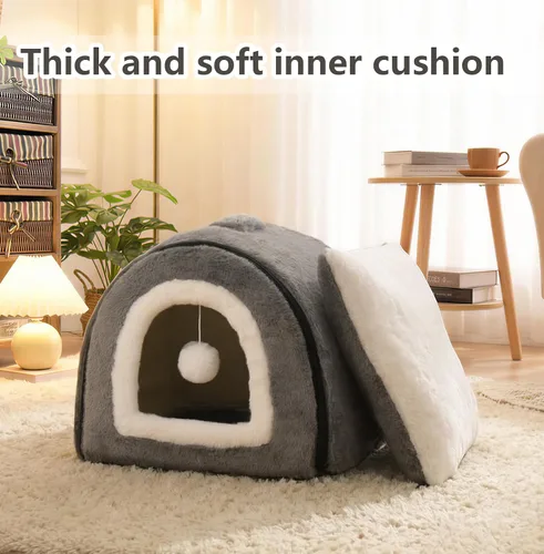 Miniatura 4 de Cama para gatos de interior, cueva plegable para gatos, fondo antideslizante y resistente al agua, casas para gatos de interior o perros pequeños