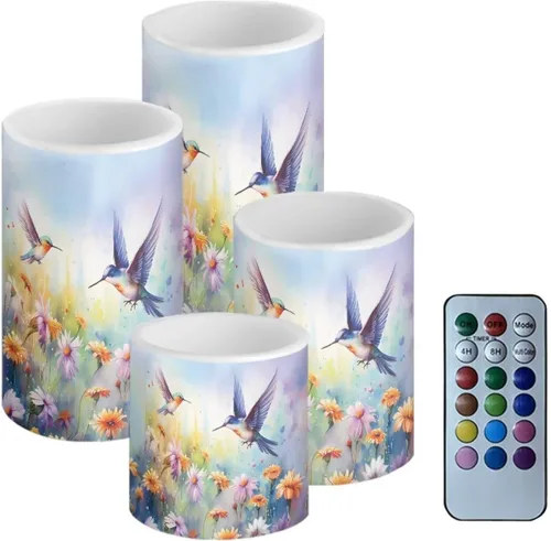 Miniatura 40 de Velas LED parpadeantes operadas por batería, juego de 4 con control remoto y temporizador, velas de llama danzante, velas de pilar para mesa, Playa