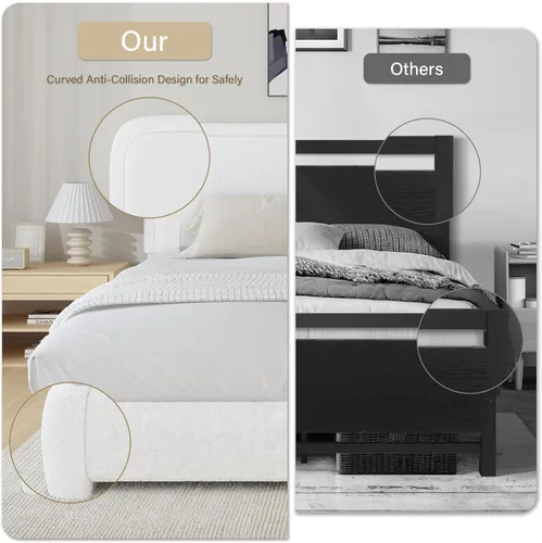 Miniatura 7 de Base de cama Queen de BarnFurin con cabecera, base de cama tapizada con plataforma de Boucle, esquinas redondeadas y lujosas, no requiere somier