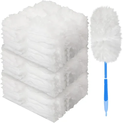 Miniatura 10 de Vesici 100 piezas de repuesto de plumero compatibles con Swiffer Dusters desechables a granel, repuesto grueso con 1 mango resistente para limpieza