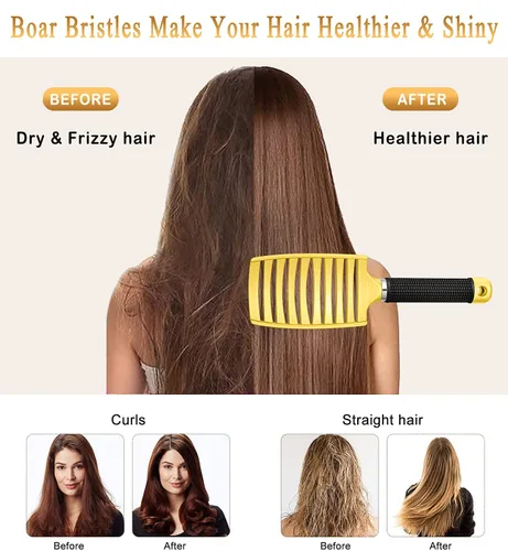 Miniatura 2 de KTKUDY Cepillo desenredante para eliminar nudos sin dolor, cepillo de cerdas de jabalí que hace que el cabello sea brillante y saludable, cepillo