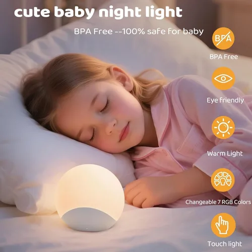 Miniatura 5 de IYT Luz nocturna para bebé, luz de huevo para niños, lámpara de noche táctil de atenuación continua, 7 colores regulables, lámpara táctil