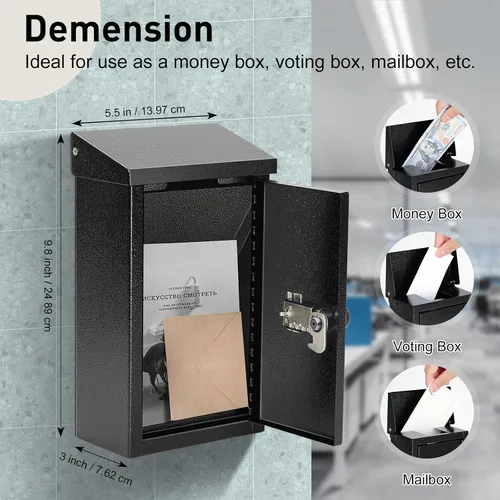 Miniatura 3 de xydled Caja de llaves montada en la pared con cerradura de combinación, buzón de metal, caja de almacenamiento para interiores y exteriores, buzón