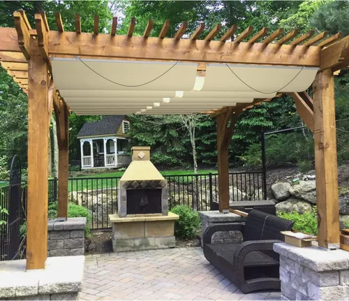 Miniatura 6 de Patio Cubierta de Sombra para Pérgola Impermeable Retráctil de 7 pies de ancho x 33 pies de largo, Repuesto de Toldo, Cubiertas de Tela para Beige