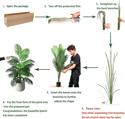 Miniatura 3 de 2 plantas artificiales grandes de 4 pies, palmeras artificiales falsas, hojas de palmera tropicales, plantas de palmera falsas, árbol alto