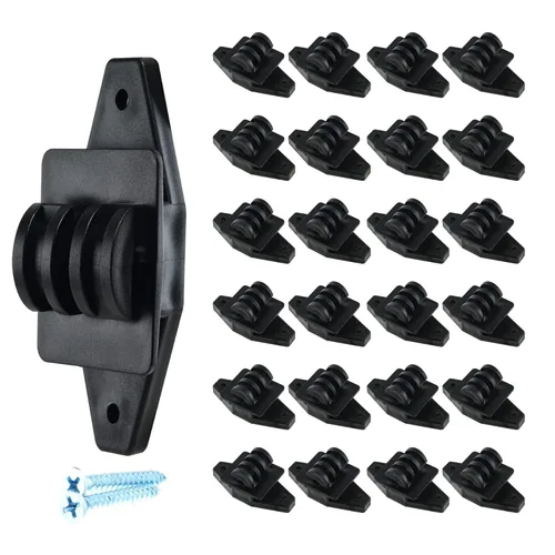 Aisladores eléctricos de garra de poste de madera para valla de alta resistencia, alambre de polietileno de alta resistencia, color negro (25)