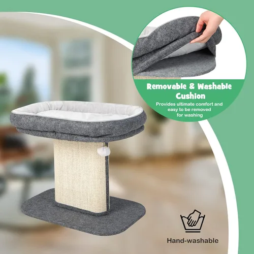 Miniatura 4 de Tangkula Árbol para gatos de interior, torre para gatos de 2 niveles con percha superior y panel rascador de sisal y juguete de bola de piel