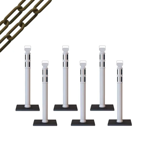 Miniatura 40 de Trafford Industrial - Paquete de 6 postes de delineador de 45 pulgadas, collares reflectantes de 3 pulgadas, base de goma de 10 libras