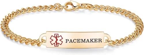 Miniatura 96 de Pulseras de identificación de alerta médica de 6.5 "-8.5" para mujeres, pulseras de emergencia médica de acero inoxidable, grabado gratuito