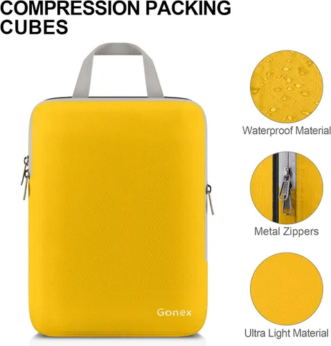 Miniatura 3 de Gonex Cubitos de embalaje de compresión, 3 unids4 unidades, expansibles, bolsas de equipaje de viaje, organizadores