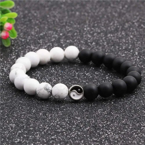 Miniatura 3 de Moda hombres mujeres Taiji Yin Yang Feng Shui Charm pulsera natural blanco turquesa y negro cuentas parejas pulseras amistad distancia pulsera