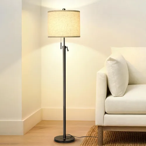 Miniatura 11 de Lámpara de pie de níquel cepillado para sala de estar, lámpara de pie ajustable con base de metal, lámpara de poste alto regulable de 3 vías