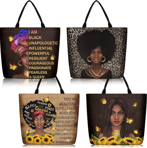 Silkfly Paquete de 4 bolsas de mano afroamericanas para mujer, bolso de hombro grande, bolso de mano negro para niña, bolso de mano de trabajo,