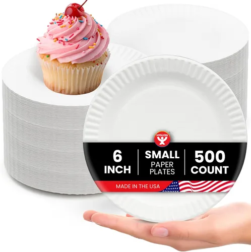 Miniatura 9 de Hygloss Platos de Papel Pequeños a Granel de 6 Pulgadas - Platos de Postre Desechables para Fiestas, Pasteles, Aperitivos, Bocadillos, Vajilla