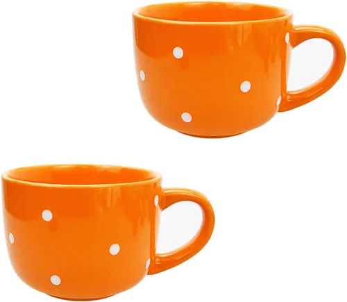 Miniatura 6 de CHOOLD Taza de café de cerámica con lunares, taza de té, tazas gigantes, cuenco de sopa con asa, 15 onzas Azul