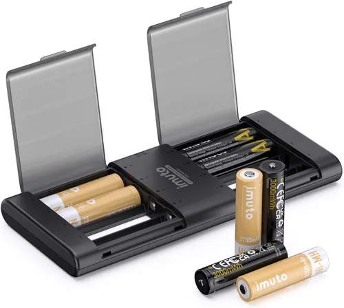 Miniatura 9 de imuto Baterías recargables AA con cargador, baterías de litio AA de 2000 mAh, paquete de 8, cargador de baterías de litio AA delgado de 8 ranuras