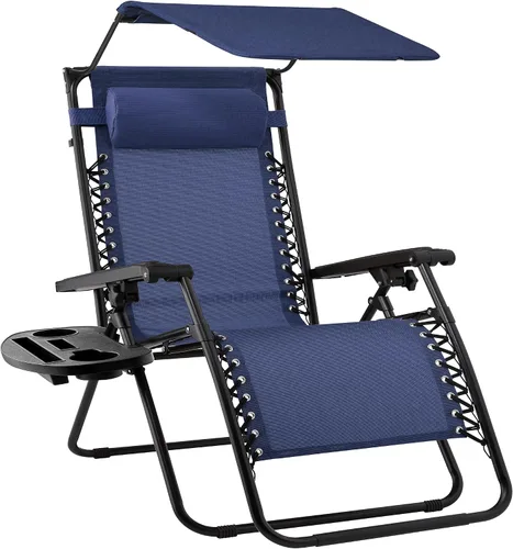 Miniatura 21 de Best Choice Products Sillón reclinable de 30 pulgadas de ancho con gravedad cero para exteriores, con toldo ajustable, reposacabezas, bandeja