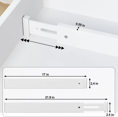 Miniatura 6 de Divisor de bambú para cajones de cocina, paquete de 4, organizador de cajones de utensilios ajustable de 17-22 pulgadas para tocador, baño, Blanco