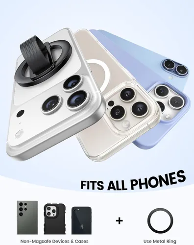 Miniatura 5 de Lamicall Soporte magnético para teléfono MagSafe - [Bucle de silicona suave] Soporte vertical de anillo de aleación de zinc para teléfono celular