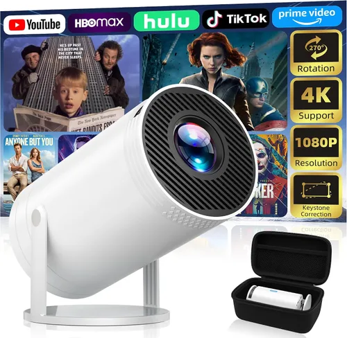 Mini proyector, proyector portátil nativo 1080P con estuche de transporte, soporte 4K, proyector de películas al aire libre rotatorio de 270°,