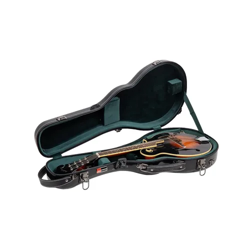 Miniatura 24 de Crossrock Estuche de mandolina de fibra de vidrio – contorneado para estilo F (se adapta a Gibson F5) Brillo plateado, terciopelo verde bosque