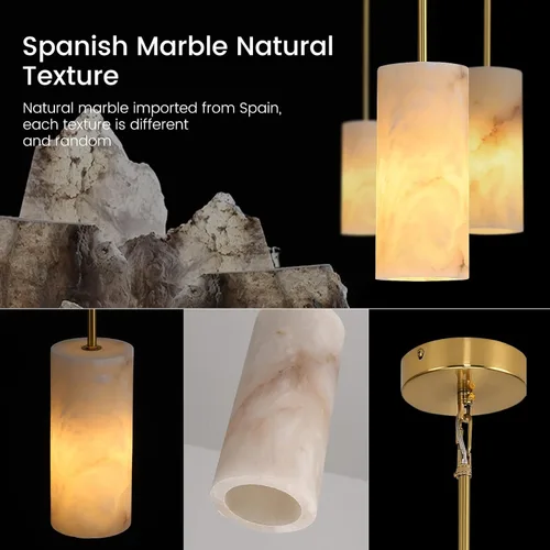 Miniatura 5 de Juego de 2 luces colgantes de alabastro para isla de cocina, juego de 2 luces colgantes de mármol de latón, ajustables, doradas, modernas
