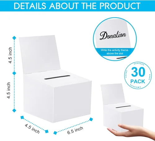 Miniatura 2 de Paquete de 30 cajas de sugerencias para rifas con ranura, cajas de cartón de 6.5 x 4.5 x 4.5 pulgadas con ranura para boletos y cabecera extraíble