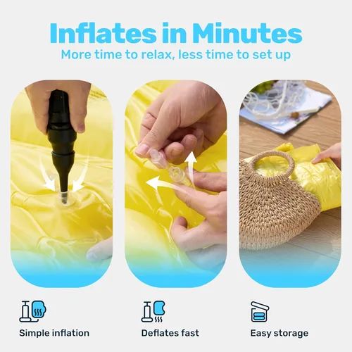 Miniatura 5 de Sloosh Paquete de 3 alfombrillas inflables para piscina, colchón flotador, con reposacabezas, flotador de piscina para adultos, 64 x 32 pulgadas