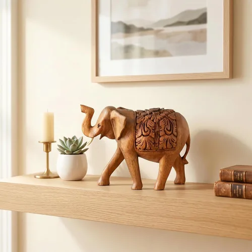 Miniatura 6 de G6 Collection Estatua de elefante tallada a mano de madera, escultura, arte decorativo, rústico, decoración del hogar, decoración hecha a mano