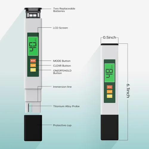 Miniatura 7 de Probador de Agua TDS, Medidor TDS 4 en 1 Probador Digital de Agua para Agua Potable, Profesional 0-9990ppm PPM EC y Temp Medidor TDS de Agua