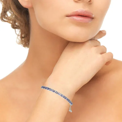Miniatura 2 de Sterling Silver Genuine, Created, or Simulated Princess-cut 3mm Bolo Pull-string Adjustable Tennis Bracelet for Stacking