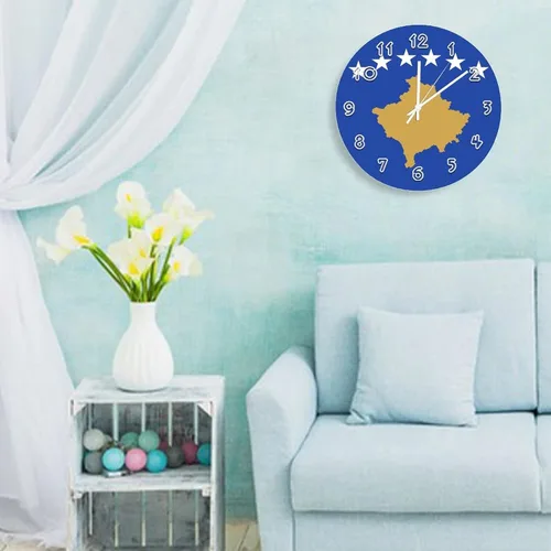Miniatura 3 de Kosovo - Reloj de pared redondo con bandera de Kosovo, silencioso, sin tictac, para cocina, dormitorio, oficina, decoración interior del hogar