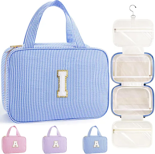 Miniatura 8 de TOPEAST Neceser colgante de viaje, bolsa de aseo personalizada con inicial, regalos de cumpleaños para mamá, hija, hermana, amigas, artículos Púrpura