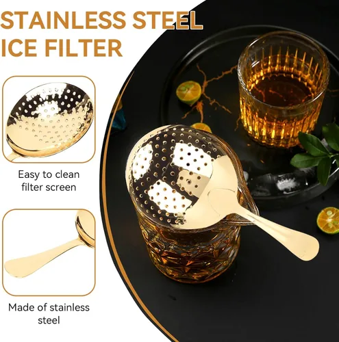 Miniatura 5 de Julep - Colador de cóctel, colador de cóctel dorado, colador pequeño con asa, colador de cóctel de acero inoxidable, herramienta de barra para uso