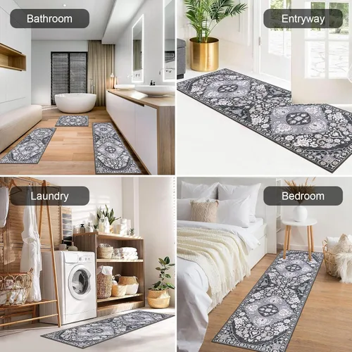Miniatura 5 de HEBE - Juego de 3 alfombras de cocina de granja, antideslizantes, lavables, tapetes de cocina bohemios para suelo, alfombra de cocina, alfombra