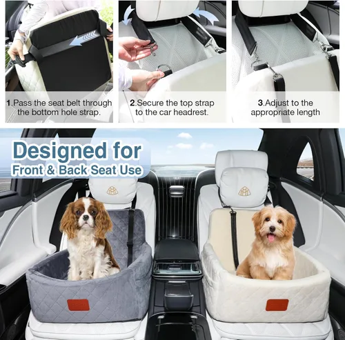 Miniatura 6 de WOOAIDAGG Asiento de coche para perros de menos de 30 libras, relleno cómodo de tela con espuma viscoelástica, cama de viaje para mascotas lavable