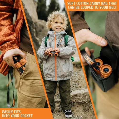 Miniatura 7 de BeBison - Binoculares para niños, óptica real de alta resolución de 8 x 21 pulgadas, binoculares compactos plegables a prueba de golpes, para Naranja