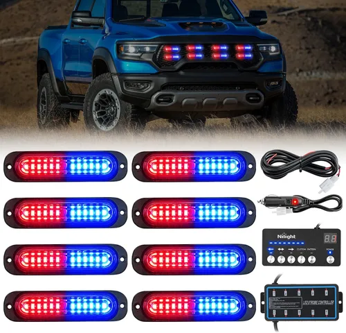 Miniatura 15 de Nilight 8 piezas de luces estroboscópicas LED 12 LED ámbar blancas, luz de emergencia 12 V 24 V, luz de advertencia de peligro con función