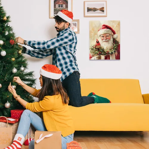 Miniatura 3 de Qabliqo Arte de pared enmarcado con diseño cardenal de Papá Noel, decoración rústica de pared de Navidad, vacaciones de invierno, póster de lienzo