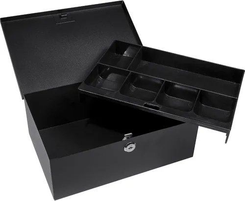 Miniatura 4 de BARSKA Caja de efectivo de 12 pulgadas y bandeja de 6 compartimentos con cerradura de llave, color negro