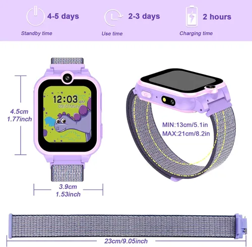 Miniatura 7 de Reloj inteligente para niños y niñas, regalos para niños de 4 a 10 años, doble cámara, pantalla táctil, reloj inteligente para niños con 18