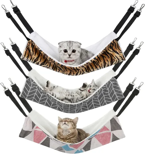 Miniatura 8 de BBTO Hamaca reversible para mascotas, hamaca colgante de felpa suave para gatos, cama de conejillo de indias, jaula para ratas, accesorios