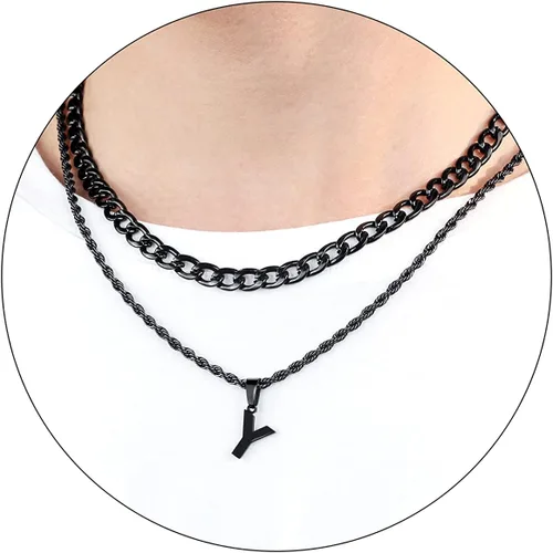 Miniatura 72 de SENRAN Collar con inicial en capas de la A a la Z para hombre, cadena de cuerda torcida de acero inoxidable de 18 a 20 pulgadas, dije de letra
