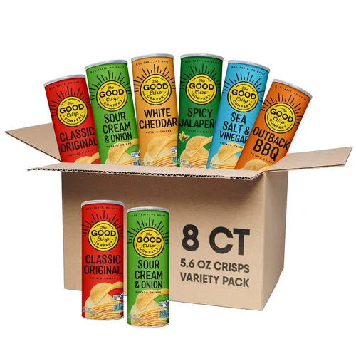 Miniatura 9 de The Good Crisp Company, Cheddar blanco envejecido, papas fritas sin gluten (recipientes de 5.6 onzas, paquete de 8), sin OMG, apto para alérgenos