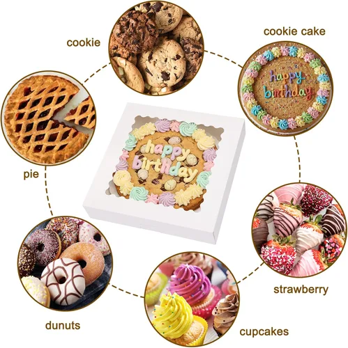 Miniatura 5 de Moretoes 25 cajas para tartas, cajas de panadería blancas de 12 x 12 x 2.5 pulgadas con ventana, cajas de galletas emergentes automáticas