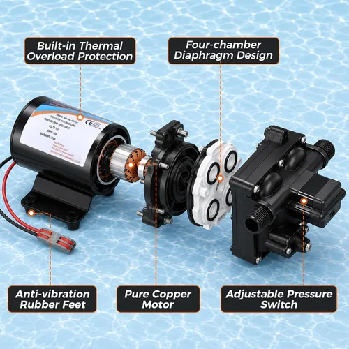 Miniatura 4 de Bomba de agua para autocebante de alto flujo de 6.0 GPM de 12 V CC, bomba de diafragma autocebante de alto flujo de 70 PSI ultra silenciosa