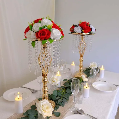 Miniatura 2 de 6 piezas 21.65 pulgadas Jarrones de flores dorados para boda, jarrones de metal con cristal para centros de mesa, jarrones de boda para decorar mesas
